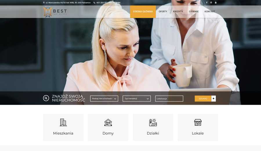 Zrzut ekranu głównej strony portalu www.nieruchomosci-best.pl